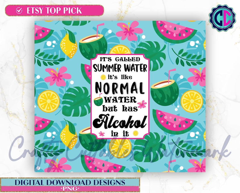 Summer Water Alcohol Tumbler Design 20 oz Sublimation Digital Download - PNG Design Only SVG FOR CRICUT