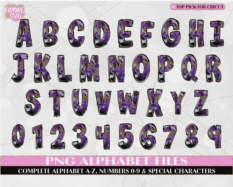 Glitter Cheetah Doodle font, Hand Drawn Doodle Font, Sublimation Font PNG, Patterned Alphabet, Hand Drawn Doodle font, Doodle Alphabet